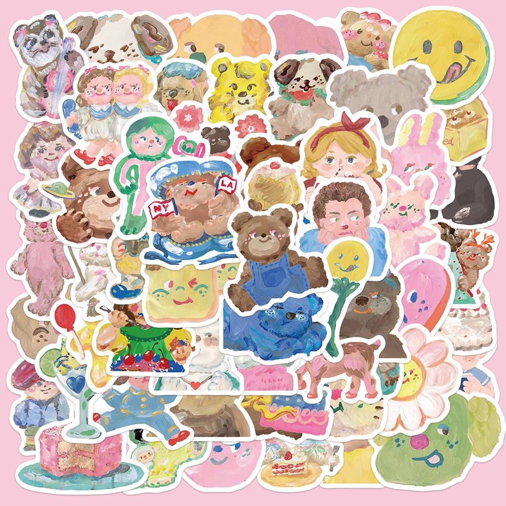 

55pcs Cute Cartoon Painting Stickers Laptop Decals Water Bottle Luggage Guitar Waterproof Vinyl Skateboard Stickers As Picture