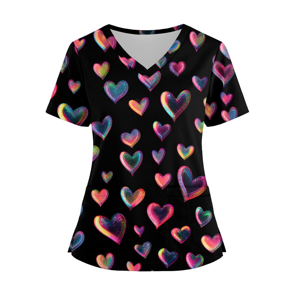 Women's Fashion V,Neck Short Sleeve Overalls With Pockets  Print Tops  Clothes