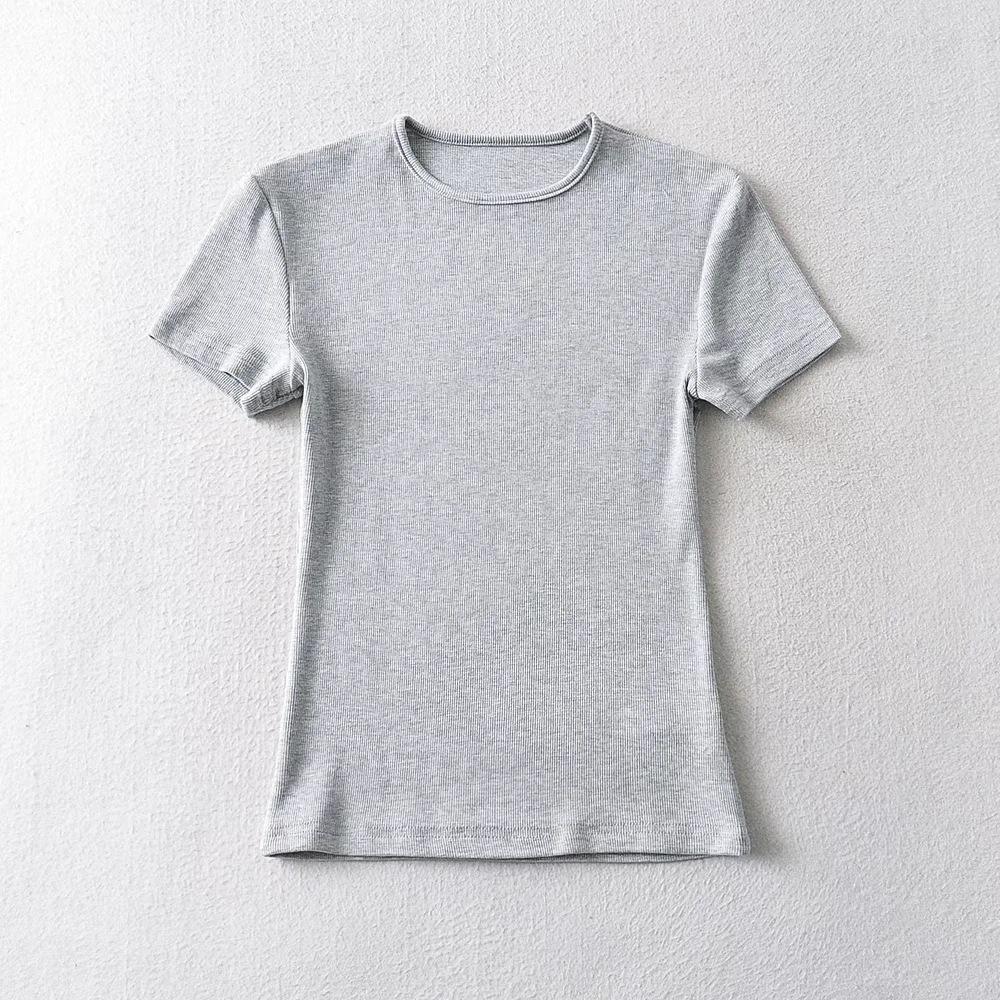 Europäisches und amerikanisches Damen-T-Shirt mit einfarbigem Slim-Fit-Retro-Kurzarm