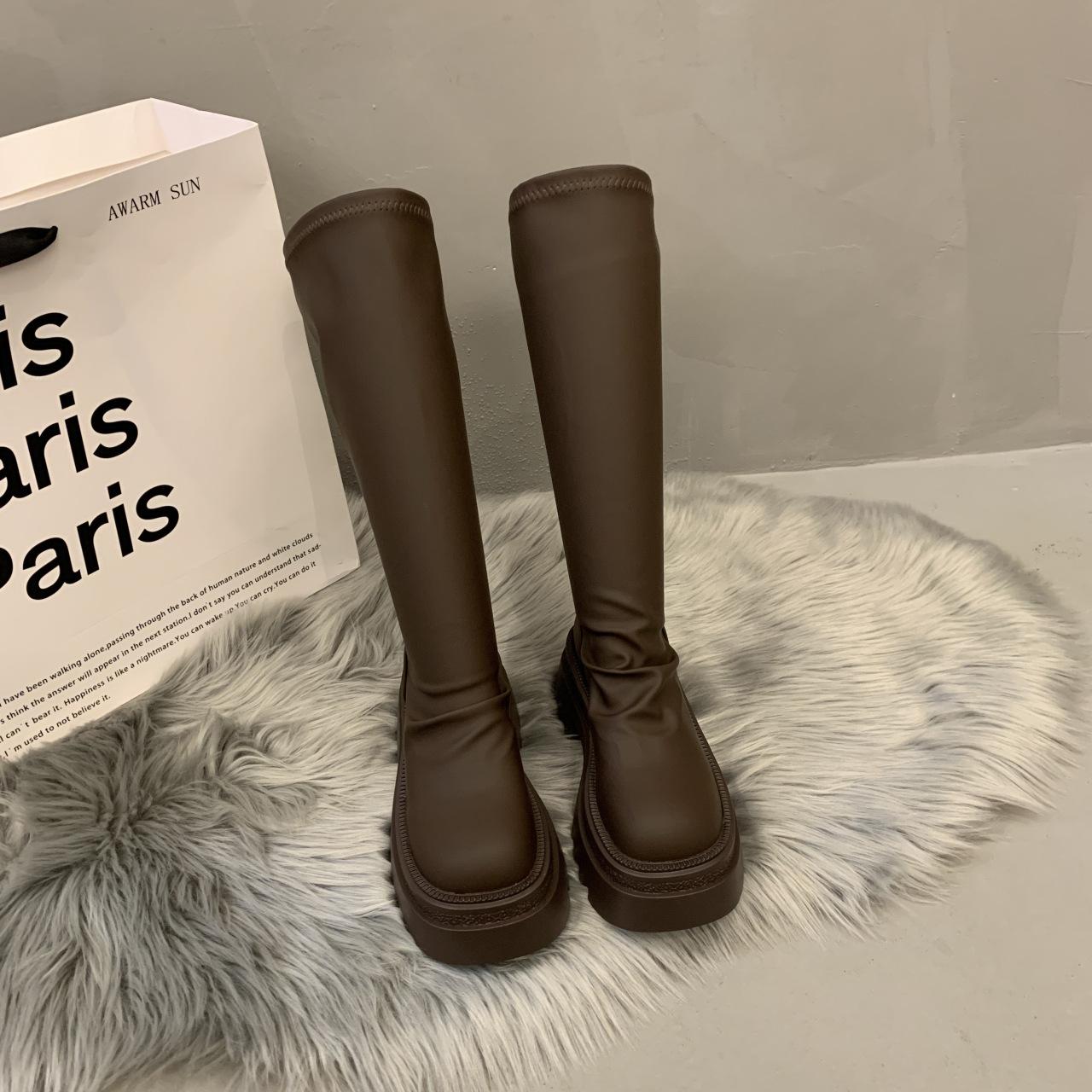 

Spice Girl Boots Women s Leather Muffin Thick Bottom Elastic Skinny Boots Small Man Grows Tall Skinny Knight Boots Women s Tide 40