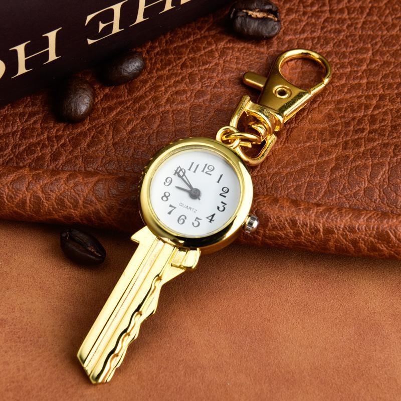 Key Shaped Mini Quartz Watch with Portable Keychain Clear Dial Compact Bag Pendant Great Gift for High School College Students