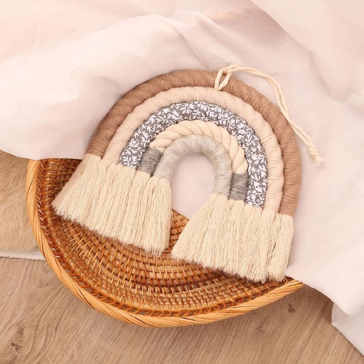 Rainbow Macrame Woven Boho Rainbow Wall Hanging with Tassels Handmade Beautiful
