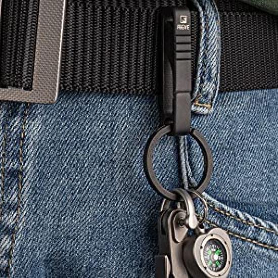 Carabiner Titanium Key Holder Stylish Key Clip Hook for Car Bicycle Motorcycle House Keys Present Gift 1 [FEGVE] (BK1S/Black + D-Ring/Black pc)