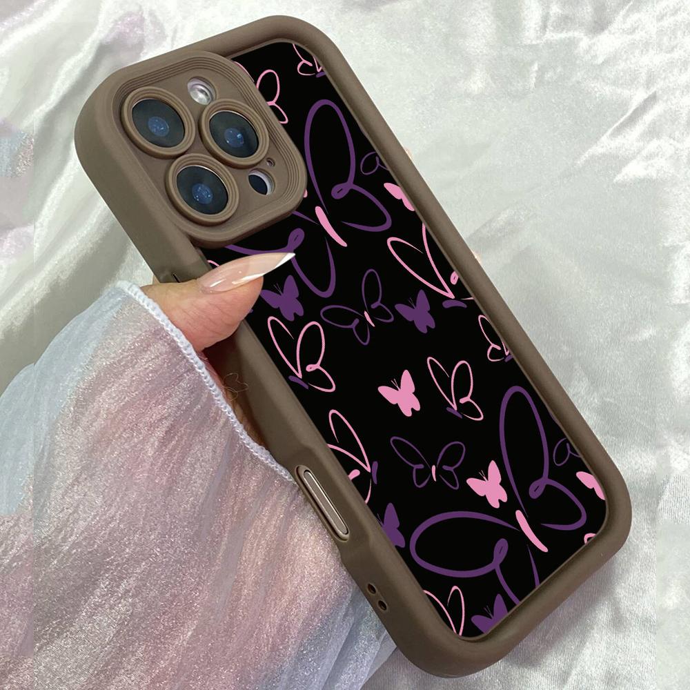 JT85 Black Pink Aesthetic Colourful Butterflies for iPhone 17 16 15 Pro Max Samsung S26 S25 S24 Ultra A17 A16 A07 A56 Xiaomi 15T Redmi 15c Soft Case