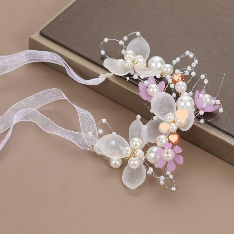 Golden Fairy Leaf Flower Pearl Headband - Elegant European Crown for Girls' Weddings