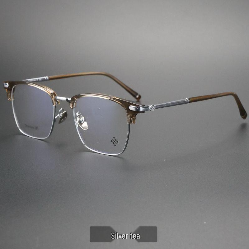 Men's PUNK Retro Titanium Eyebrow Half-Rim Glasses Frame, Large-Face Fit