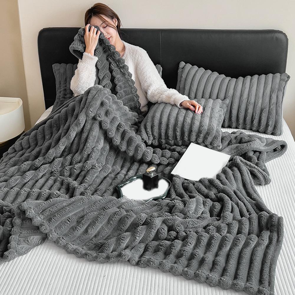 Thick Striped Bubble Blanket Furry Throw Blanket Cozy Plush Solid Color Fluffy Warm Blanket for Couch Bed Sofa Living Room Offic