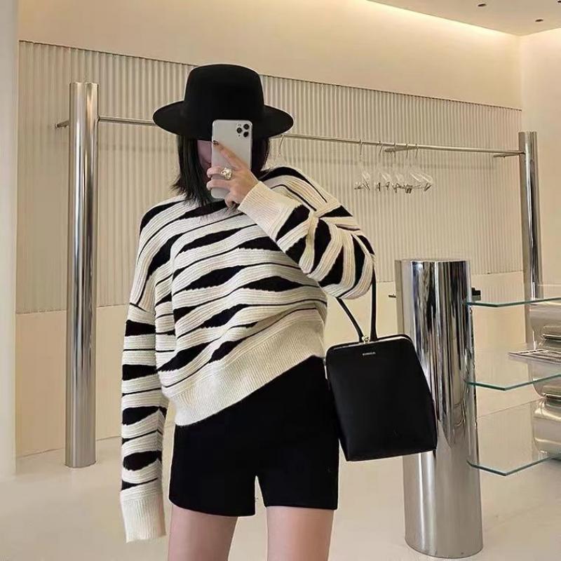 Women's Clothing Winter Sweater Loose Pullover Casual Korean Fashion Print Striped Knitted Tops Elegant and Simple Jumper Female