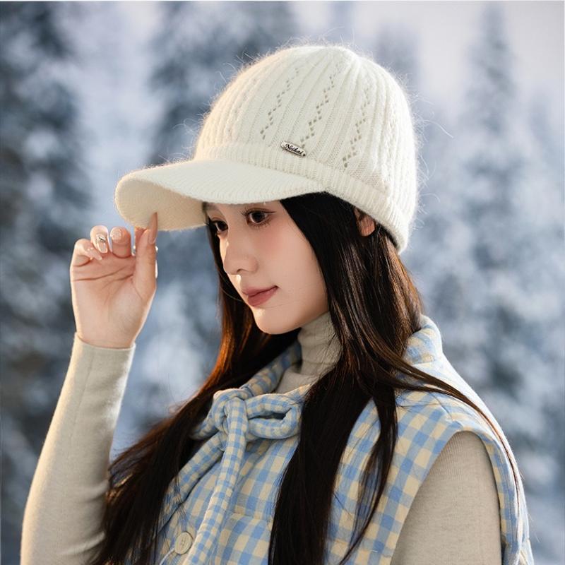 Chapeau d'automne et d'hiver pour femmes, bonnet tricoté épais en polaire, chapeau haut vide, chapeau de sport chaud de mode d'extérieur