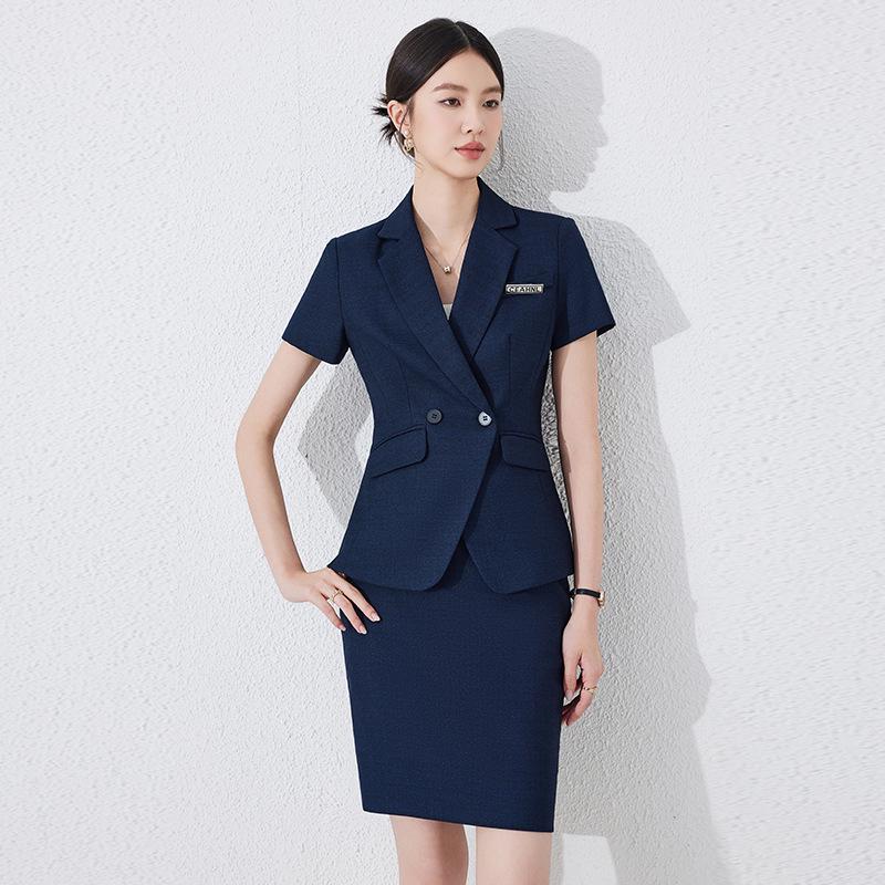 Women's Black Short-Sleeve Professional Suit Set for Summer Reception and Workwear