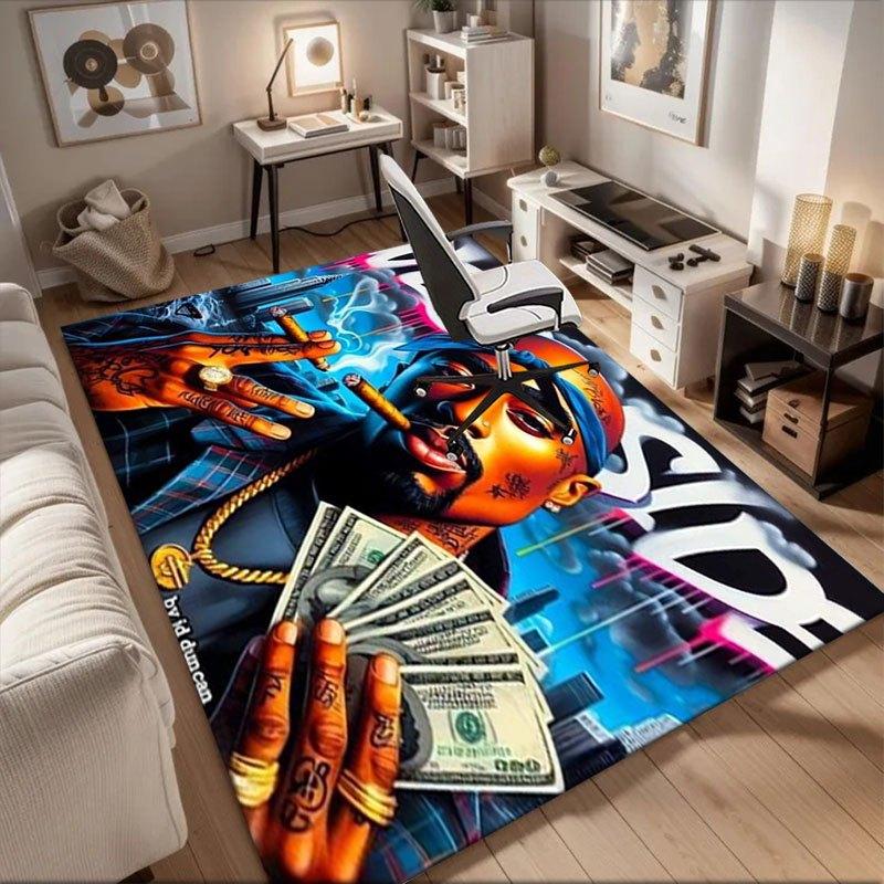

Westside Legend: Art Print featuring Iconic Figure with Tattoos, Gold Chains, and Cash Office Mat Perfect for Home Decor Office Desk Chair 60cm by 90cm