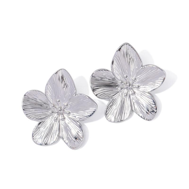 New Exaggerated Flower Dangle Earrings for Women Gold Color Metal Punk Fashion Copper Color Petals Bohemian Ear Zircon 2025