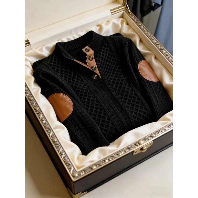 Men s Casual Long Sleeve Hoodie Autumn Winter Fashionable Mature Henry Collar Embroidered Stand Collar Sweatshirt S