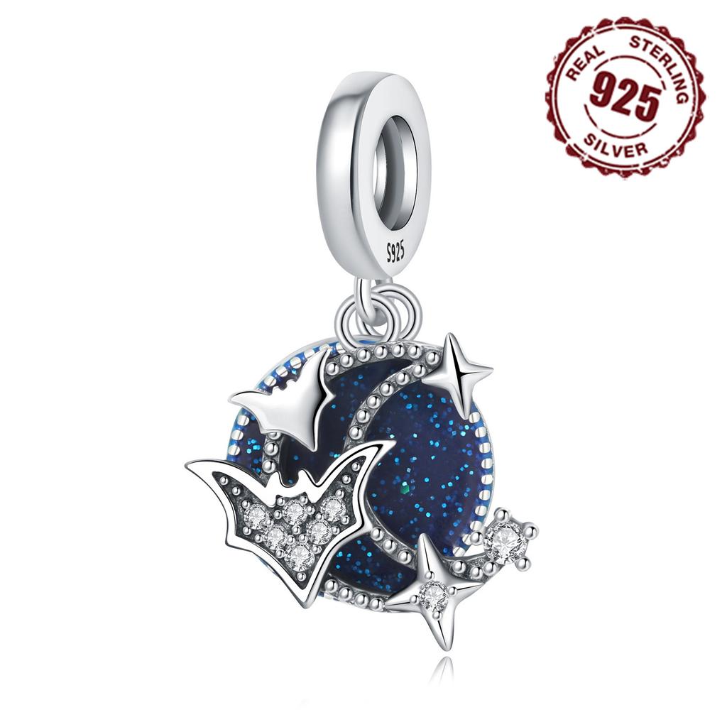 Copper Blue Starry Sky Bat Pendant Fit Fine Original Bracelet Charm Beads Necklace Diy Jewelry Gift Accessories