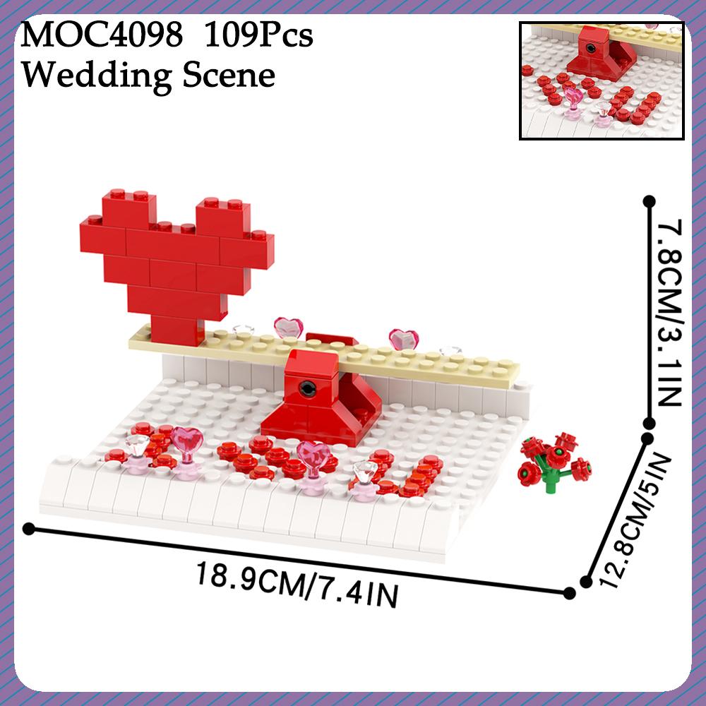 MOC Stadt Hochzeitsszene Ziegelbogen Liebesherz Blume Braut Bräutigam Kompatible Figuren Bausteinspielzeug Für Kinder Freunde Geschenk