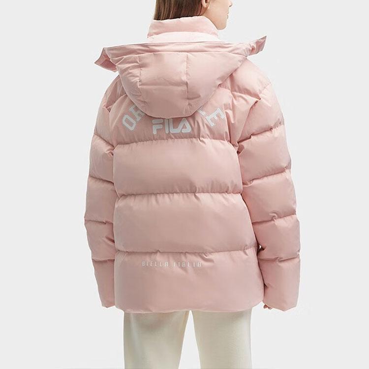 Fila Fleece Letter Zipper Hooded Down Jacket Unisex Outerwear Clay-Pink F11U349901F-PK