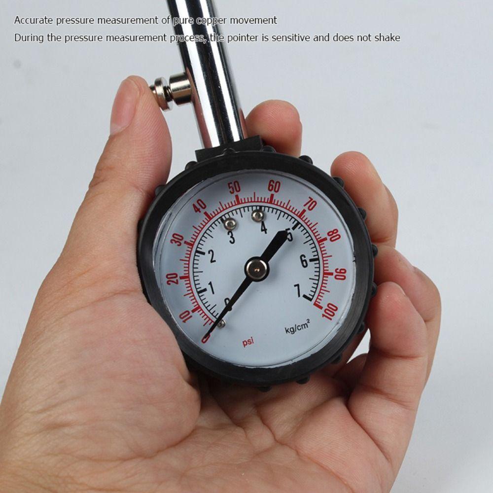 Professionelles 100 PSI Reifendruckmessgerät Hohe Präzision Langer Schlauch Reifendrucktabelle Langer Schlauchmeter Motorrad