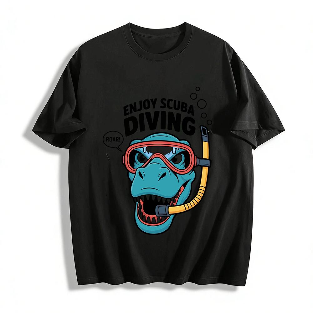 

Fun Scuba Diving T-Rex Print T-Shirt Casual Diving Themed Top Pure cotton T-shirt XXS