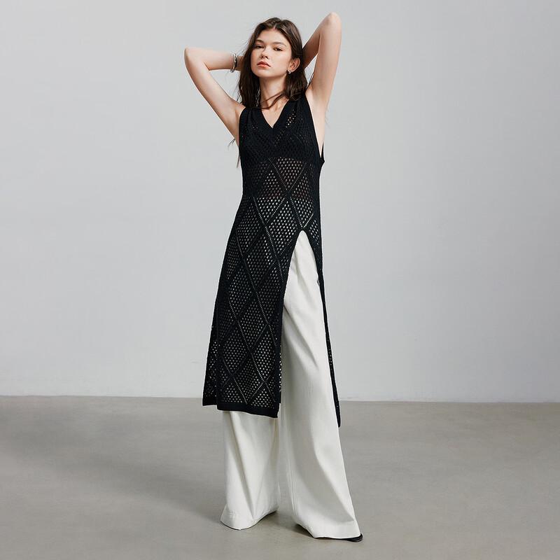 Women's Linen-Blend Knit Maxi Dress with Slit & Cutout