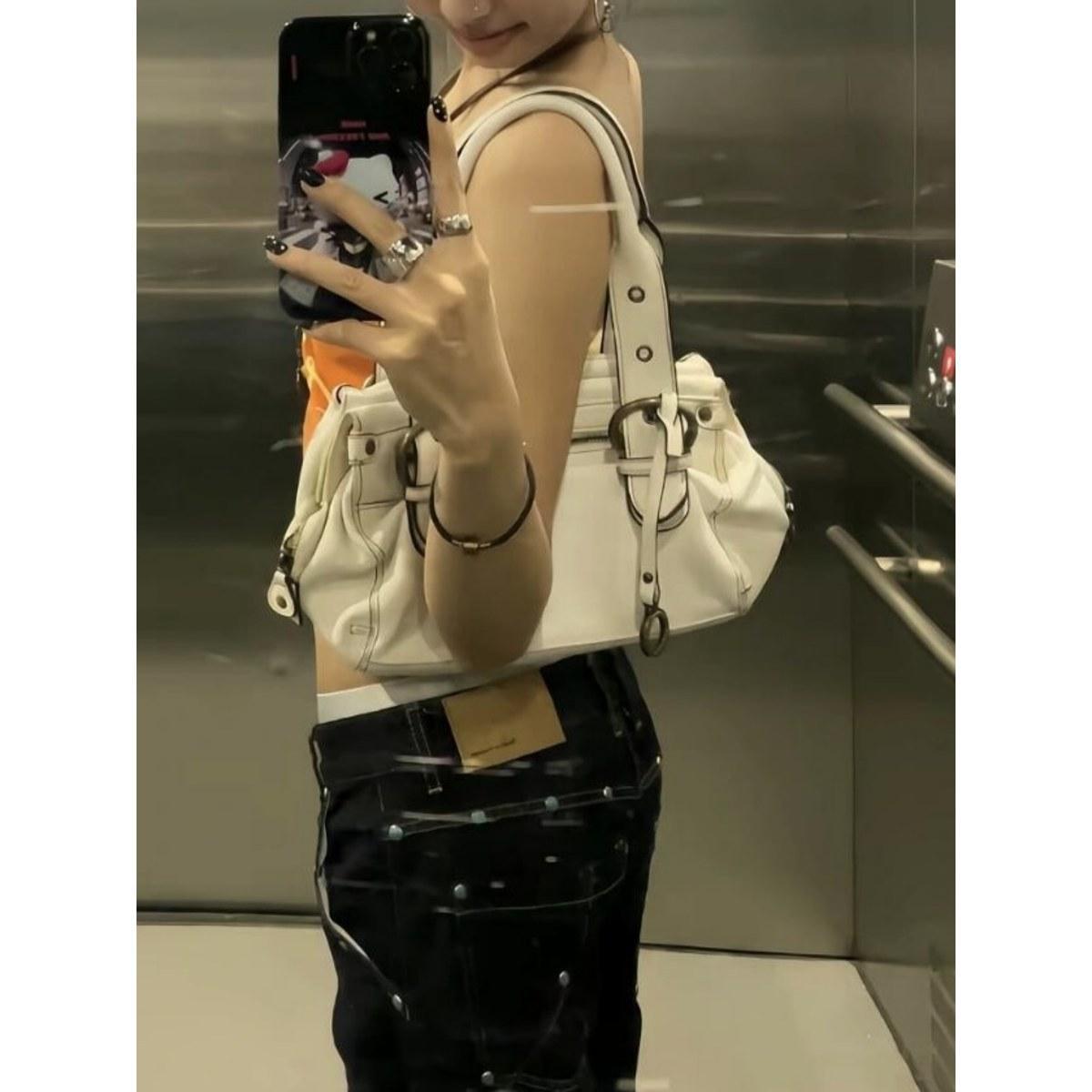 

Винтажная портативная сумка для боулинга, модная сумка-тоут для通勤 высокого класса, нишевая сумочка белый