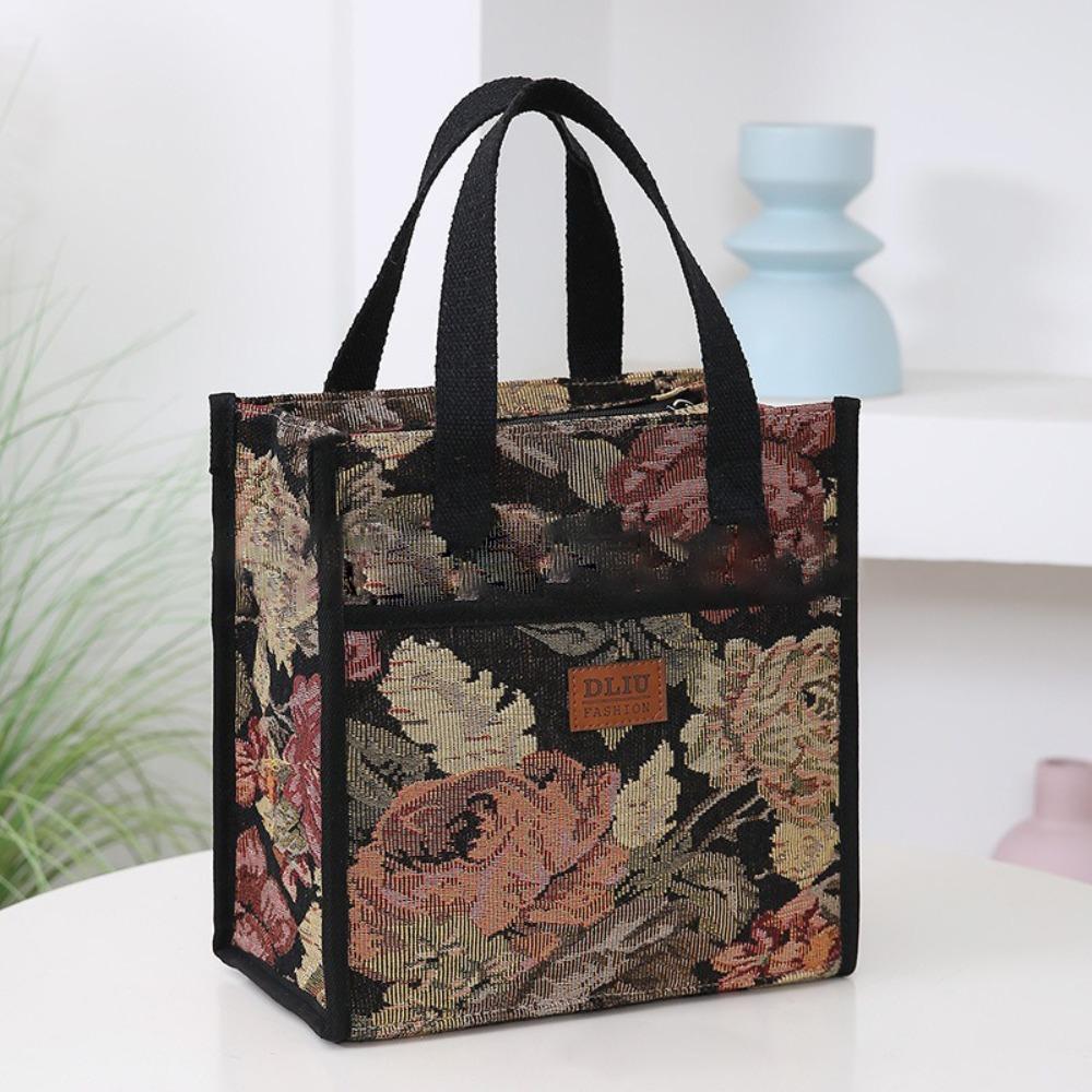 New Thickened Floral Print Lunch Bag Thermal Waterproof Insulation Bag Large Capacity Portable Handbag