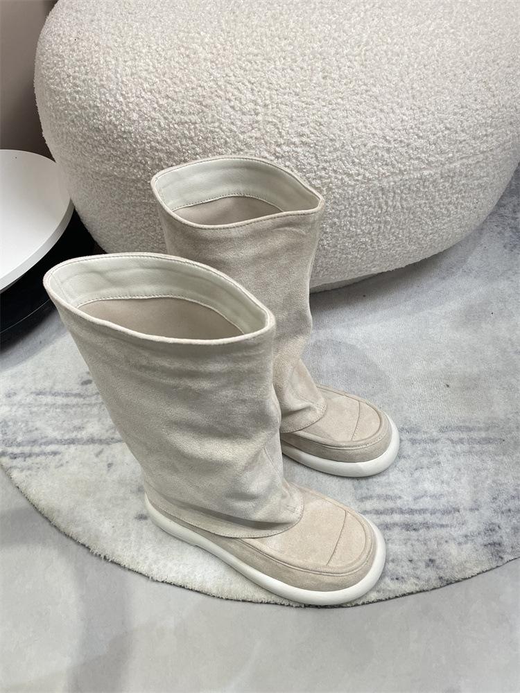 

Sheepskin version~ Xiaoxiangfeng leather thick-soled trouser boots women s winter French white boots knight boots high boots 35