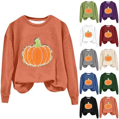 Women's Fashion Halloween Printed Long Sleeve Loose Round Neck Sweatshirt Top