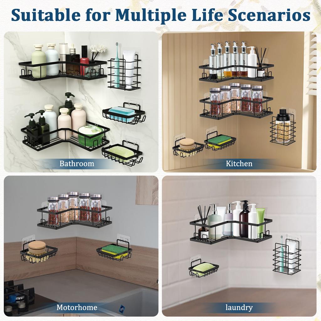 5Pcs Corner Bathroom Organizer Shelf Stainless Steel No Drill Wall Mounted Shower Caddy Shelves Shampoo Cosmetic Storage Holder