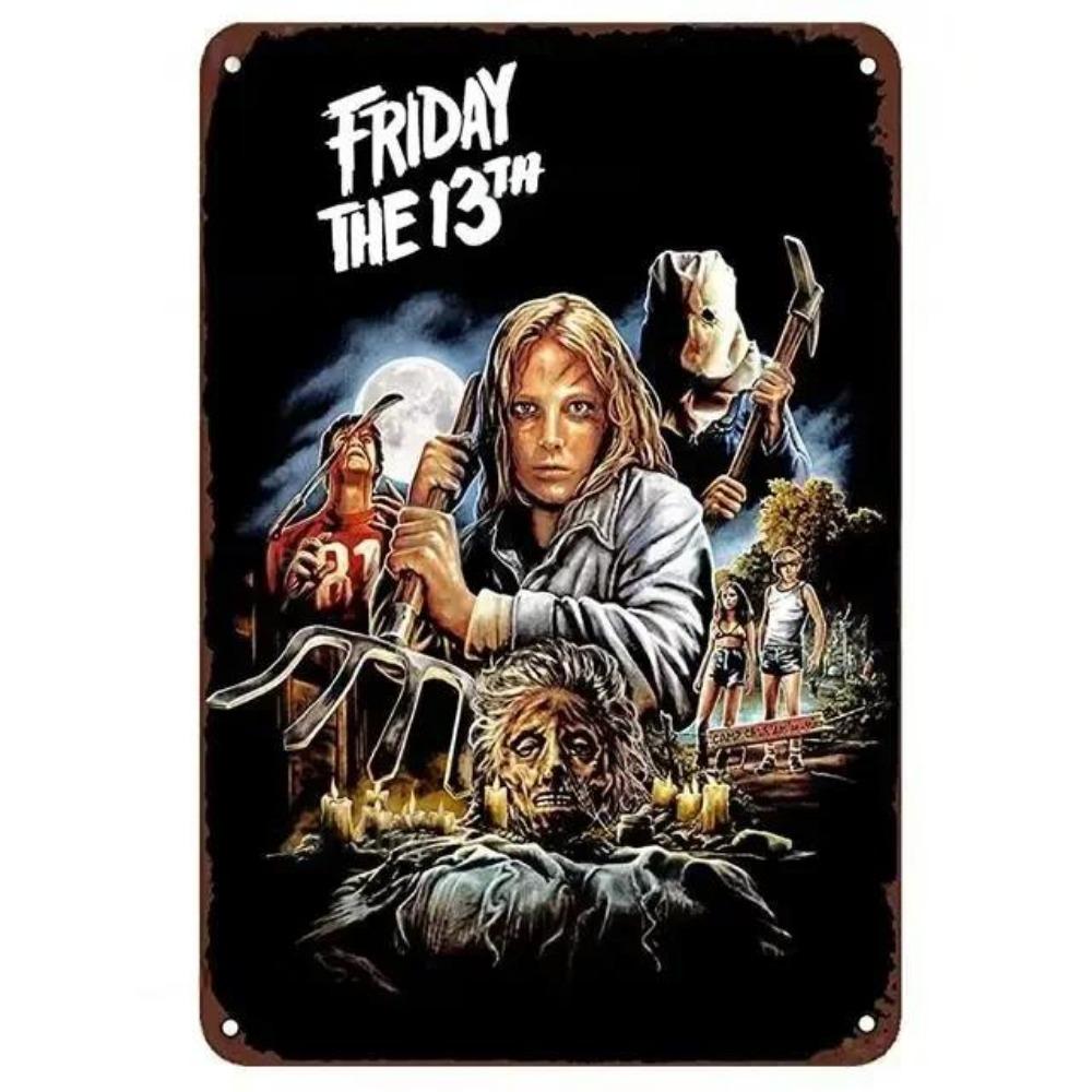 Kovové nástěnné umění Halloweenská hororová dekorace 20x30cm Domácí Jeskynní Muž Filmová cedule