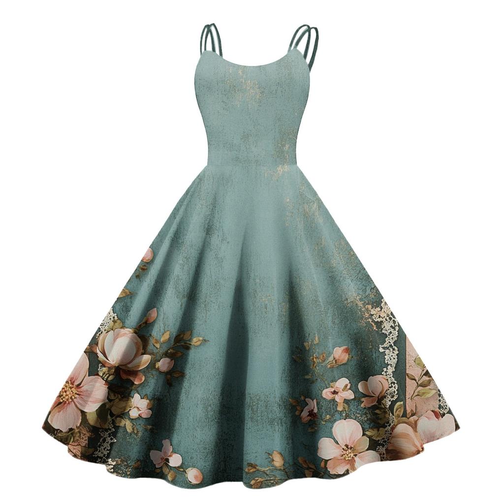 Sexy schulterfreies Punk-Vintage-Kleid mit Blumendruck für Damen