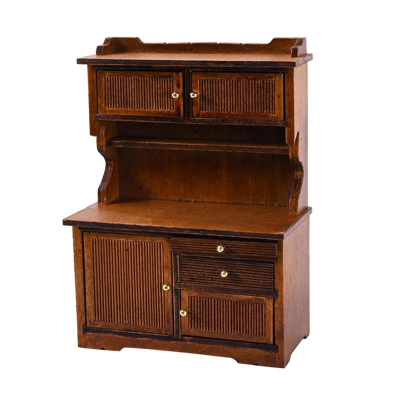 Wooden Miniature Sideboard Cabinet with Functional Door for 1/12 Dollhouses Furnishing Realistic Landscape Scene Decors