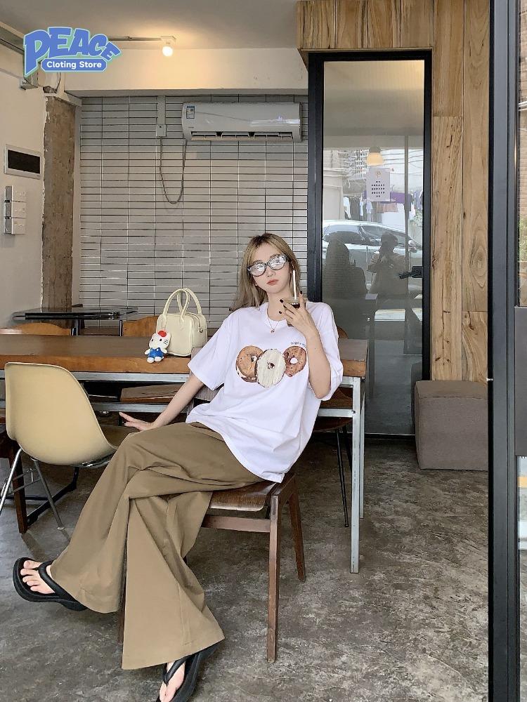 Cute Donut Printed T-shirt for Men and Women Fashion Pure Cotton T-shirt Summer Comfy Commute Short Sleeve Top 90s Graphic Tee