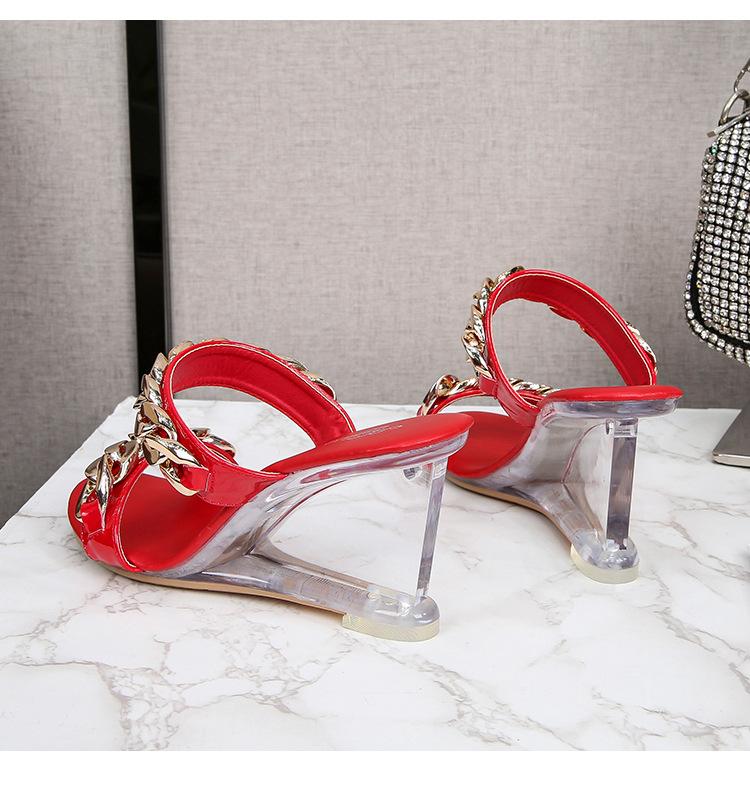 1098 Series Cm Heel Cm Platform Wedge Heel Slippers Shallow Women's Chain Simple Transparent Crystal Shoes LFD