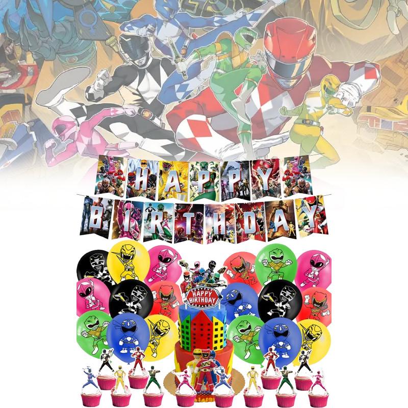Power Rangers Theme Party Supplies Decoration Banner Balloons Cake Cupcake Set
