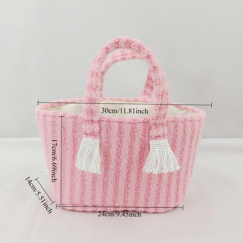 

Fashion Solid Color Handmade Woven Storage Basket Portable Handbag For Travel Outdoor Shooting Daily Home Storage Organizer рожевий