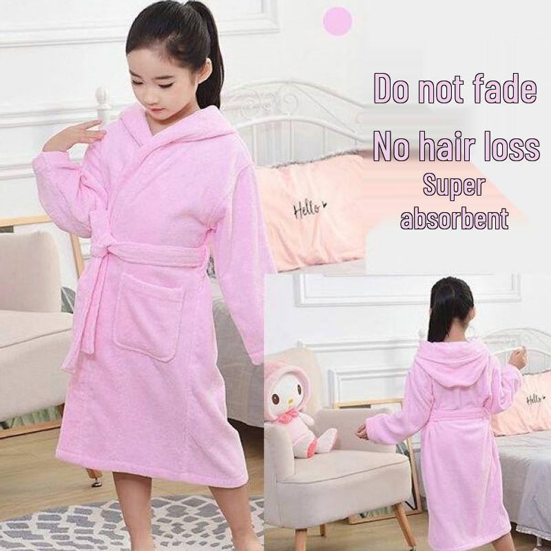 Girls' Hooded Cotton Bath Robe - Thick, Absorbent Toweling for Autumn/Winter Swimming & Sleeping