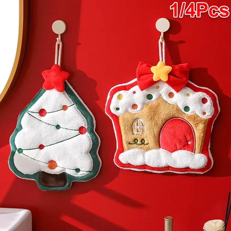 Christmas Towel Cute Christmas Atmosphere Practical Christmas Gift Comfortable Hand Towels Kitchen 4 Styles