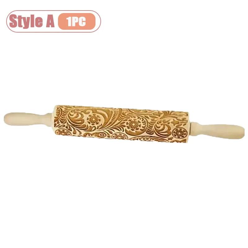 1-5PCS Christmas Snowflake Embossed Rolling Pin Wooden Dough Roller with Laser Cut Paisley Pattern for Holiday Baking