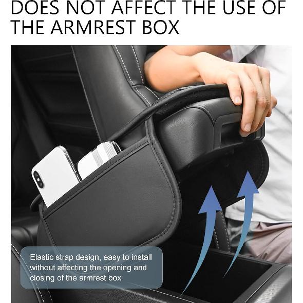 Car Center Console Cover, Leather Auto Armrest Cover With 2 Storage Bags, Universal Cars Armrest Cushion, Vehicle Interior Accessories Protector For