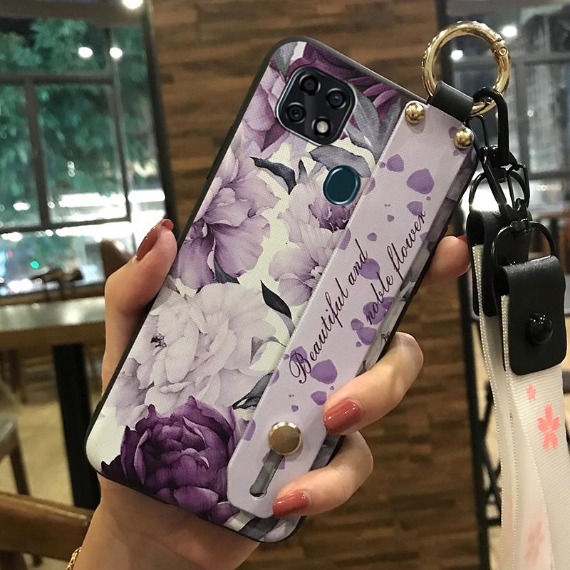 Flower Wrist Strap Phone Case For ZTE Blade 20 Dirt-resistant Lanyard Back Cover Soft Case Wristband Anti-dust Ring