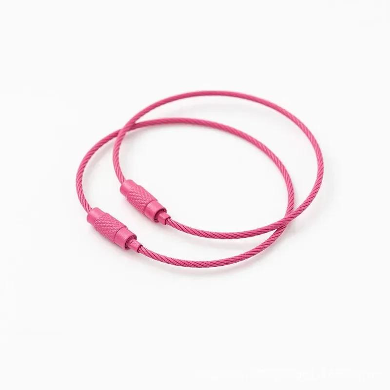 10pcs Colored Painted Steel Wire Keychain DIY Keyring Accessories Circle Rope Cable Loop Camp Luggage Tag Screw Lock Gadget 15cm