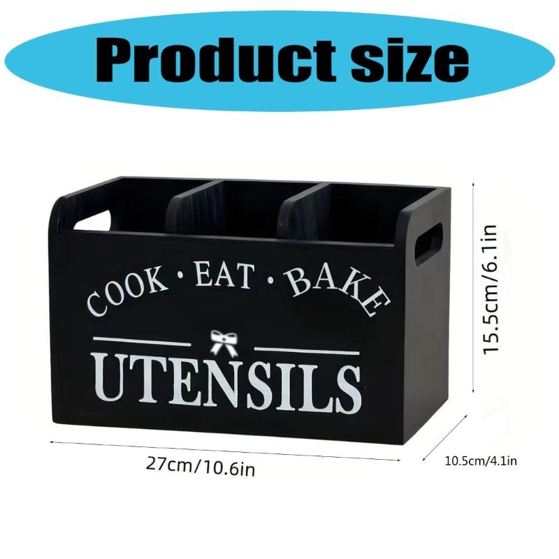 Dřevěný držák na náčiní s více přihrádkami 3 sekce Úložný box na kuchařské příslušenství Nástroj pro organizaci kuchyňské linky