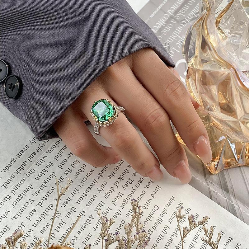 Jewelry Copper Bottom Gold-Plated High Carbon Diamond Ice Flower Cut Square Diamond Copper Inlaid Ring Female 10 * 12