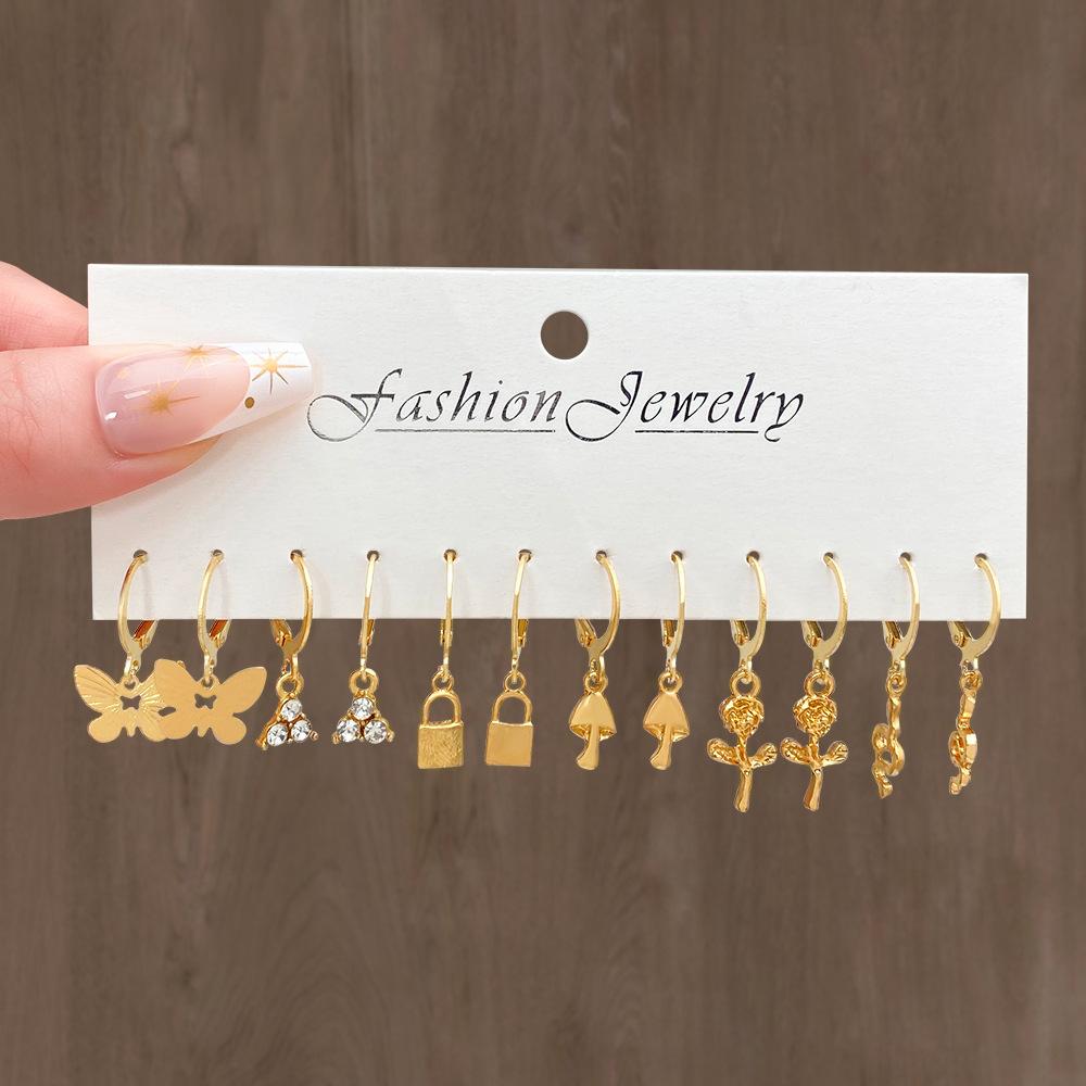 Hot-selling metal twist love butterfly earrings set simple ring big earrings earrings ear jewelry women