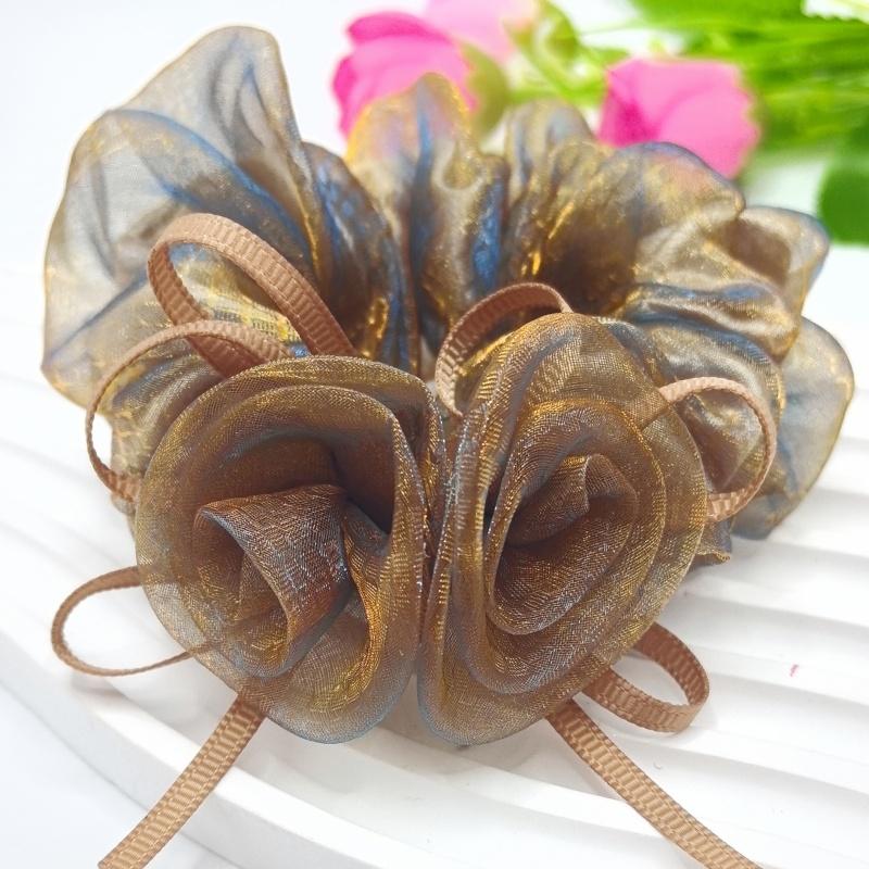 Korean Style High-end Rose Flower Scrunchie Fashionable Floral Hair Accessory Rose Flower Hair Tie Set  Rose Hair Scrunchie