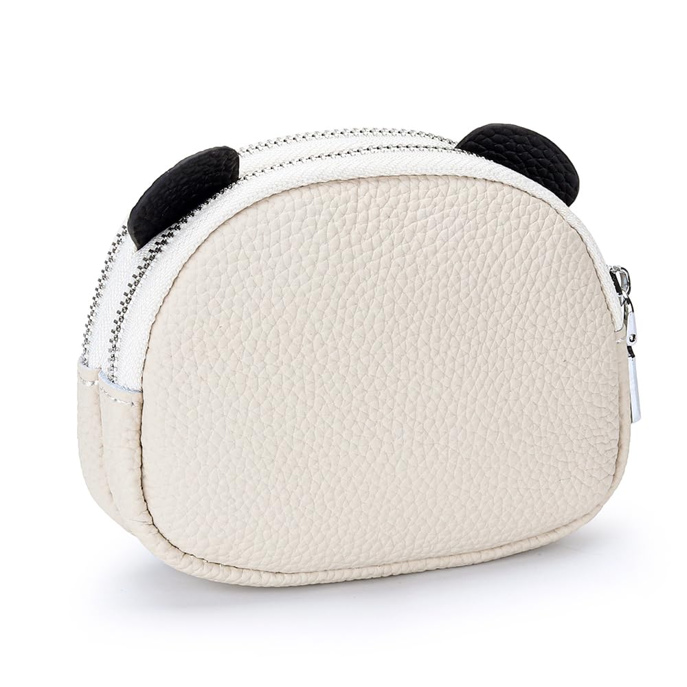 Yocipa Genuine Leather Panda Coin Purse with Keychain, Women's Mini Wallet, Cute Pouch, Small Animal Design Wallet, Double-Layer Zipper closure,