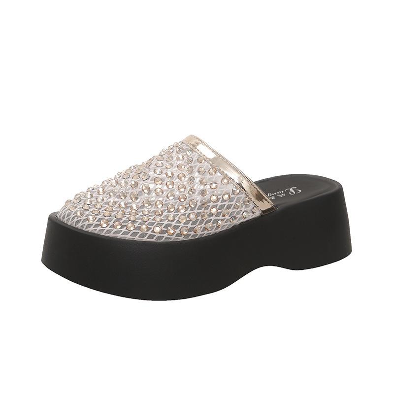 Baotou mesh breathable word with muffin bottom women's outer slippers solid color waterproof table square head casual Korean version sandals