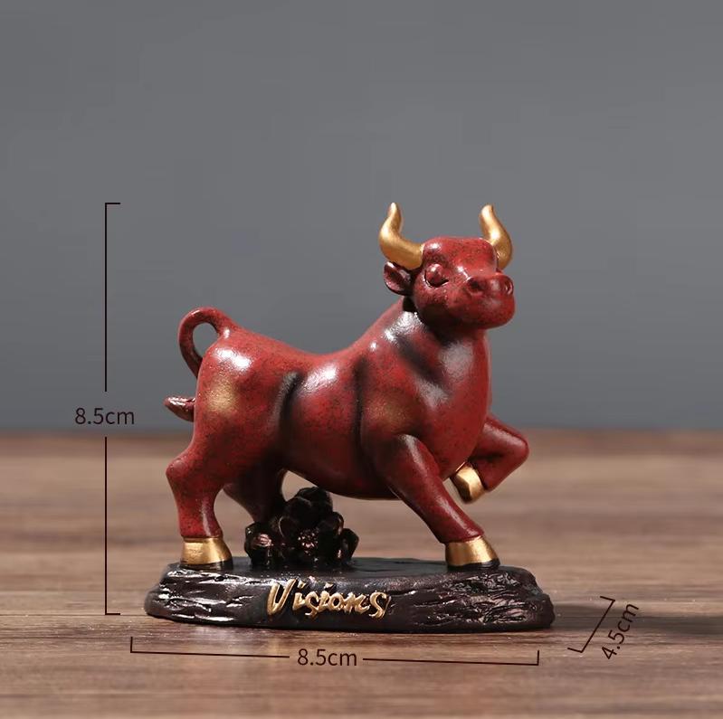 Resin Animal Bull Sculptures and Figurines Cute Home Room Office Table Decoration and Accessories Wealth Luck Feng Shui Decor