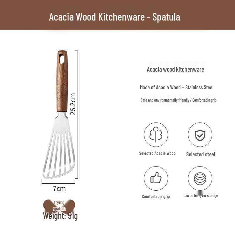 Acacia Wood Kitchen Gadget Set: Peeler, Can Opener, Egg Beater, Pizza Cutter, Cheese Shovel