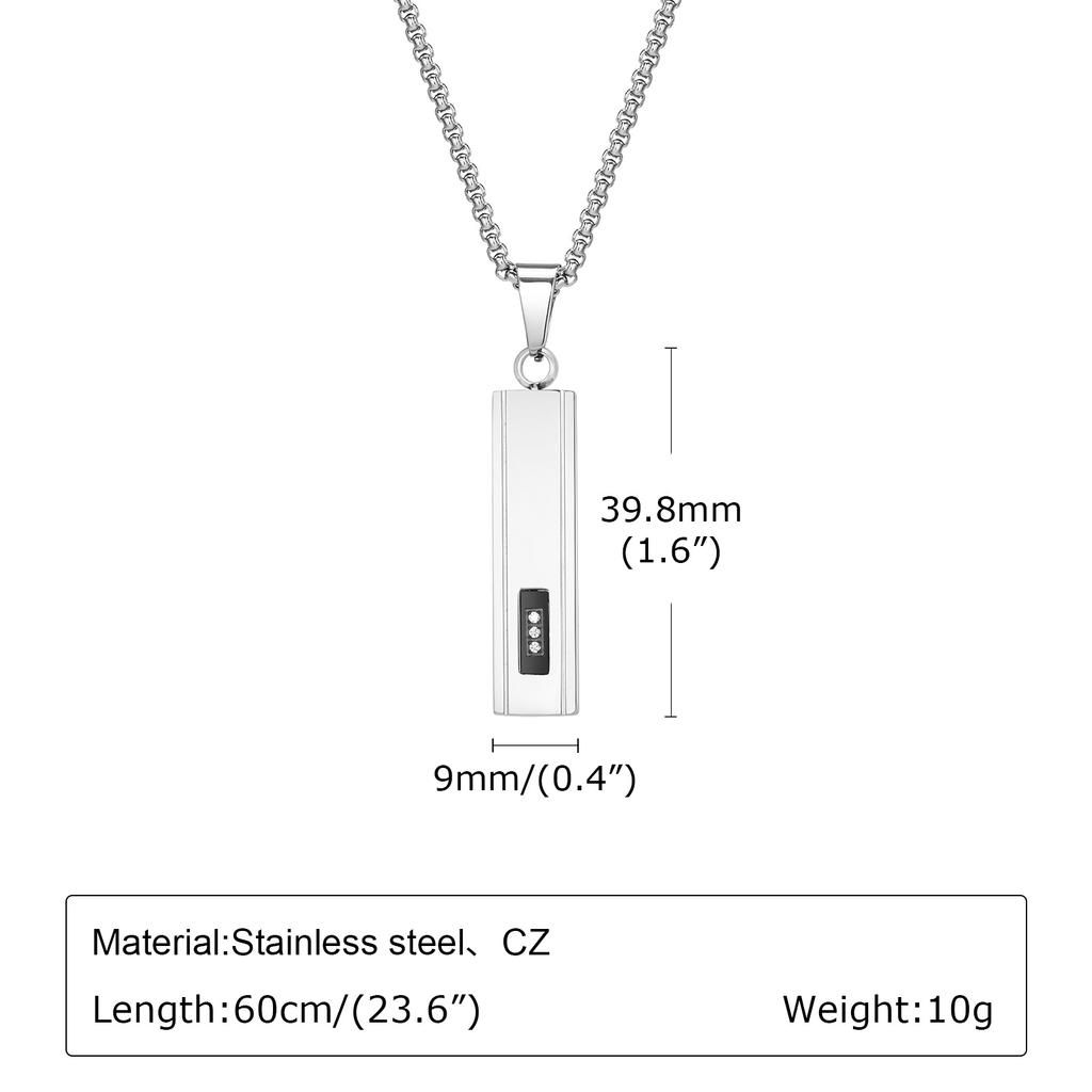 Geometric Vertical Bar Pendant Necklaces for Men Boys,Stainless Steel Necklace with 60CM Box Chain,Stylish Hiphop Jewelry Gifts